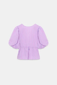 STRIPED PUFF SLEEVE TIE BLOUSE
