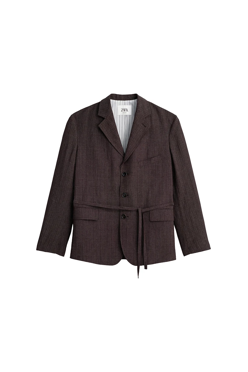 STRIPED VISCOSE - LINEN SUIT JACKET