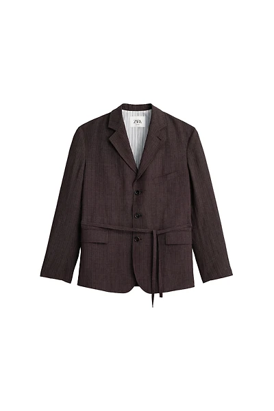 STRIPED VISCOSE - LINEN SUIT JACKET