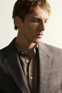 LINEN-WOOL CHECKERED SUIT JACKET