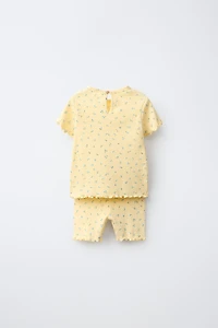 RIBBED FLORAL T-SHIRT AND BIKER SHORTS SET