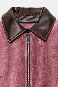 CORDUROY JACKET WITH FAUX LEATHER COLLAR