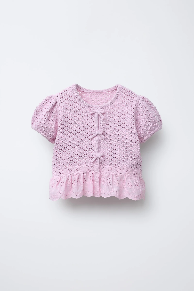 LACE TRIM BOW CARDIGAN