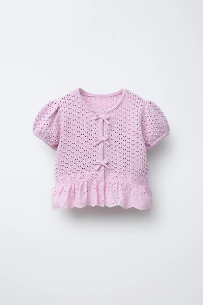 LACE TRIM BOW CARDIGAN