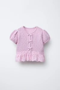 LACE TRIM BOW CARDIGAN