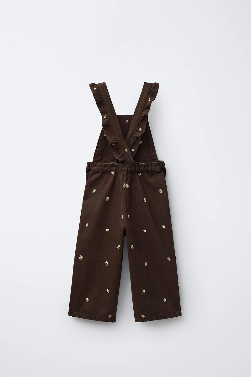 LONG EMBROIDERED FLORAL OVERALLS