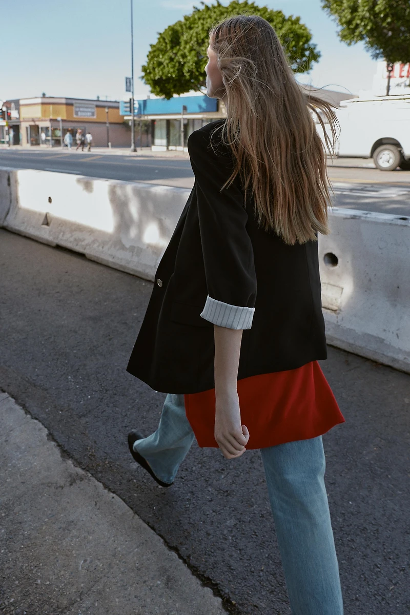 ROLL-UP SLEEVE PRINTED CUFF BLAZER