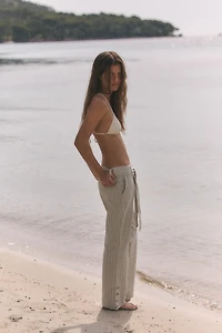 STRIPED BELTED LINEN PANTS
