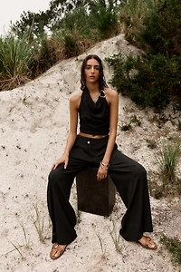 CROSS WAIST WIDE LEG PANTS