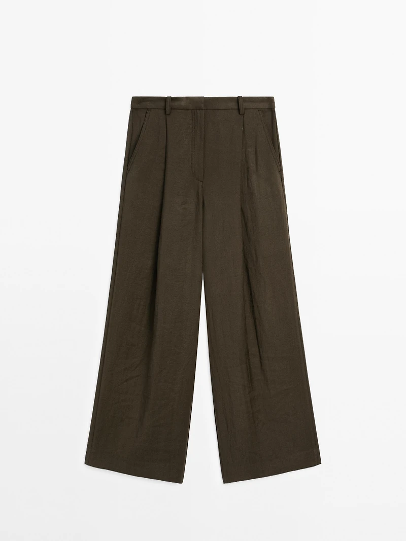Wide-leg cropped trousers with darts