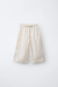 100% LINEN CULOTTE PANTS WITH LACE TRIM