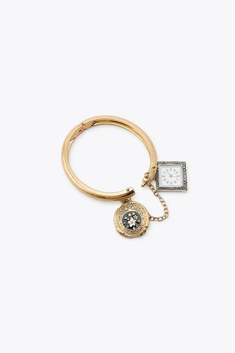 PACK OF 2 COMBINATION BRACELETS WITH CLOCK AND BELL CHARMS