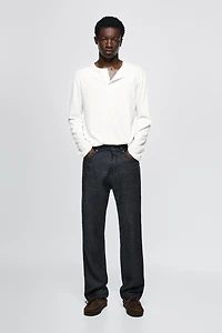 Straight-leg linen denim-effect pants