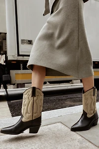 EMBROIDERED COMBINED LEATHER BOOTS