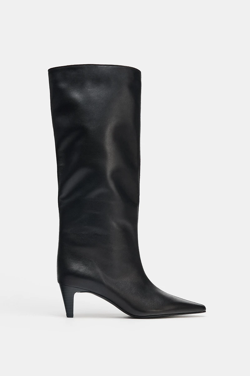 LEATHER KITTEN HEEL BOOTS