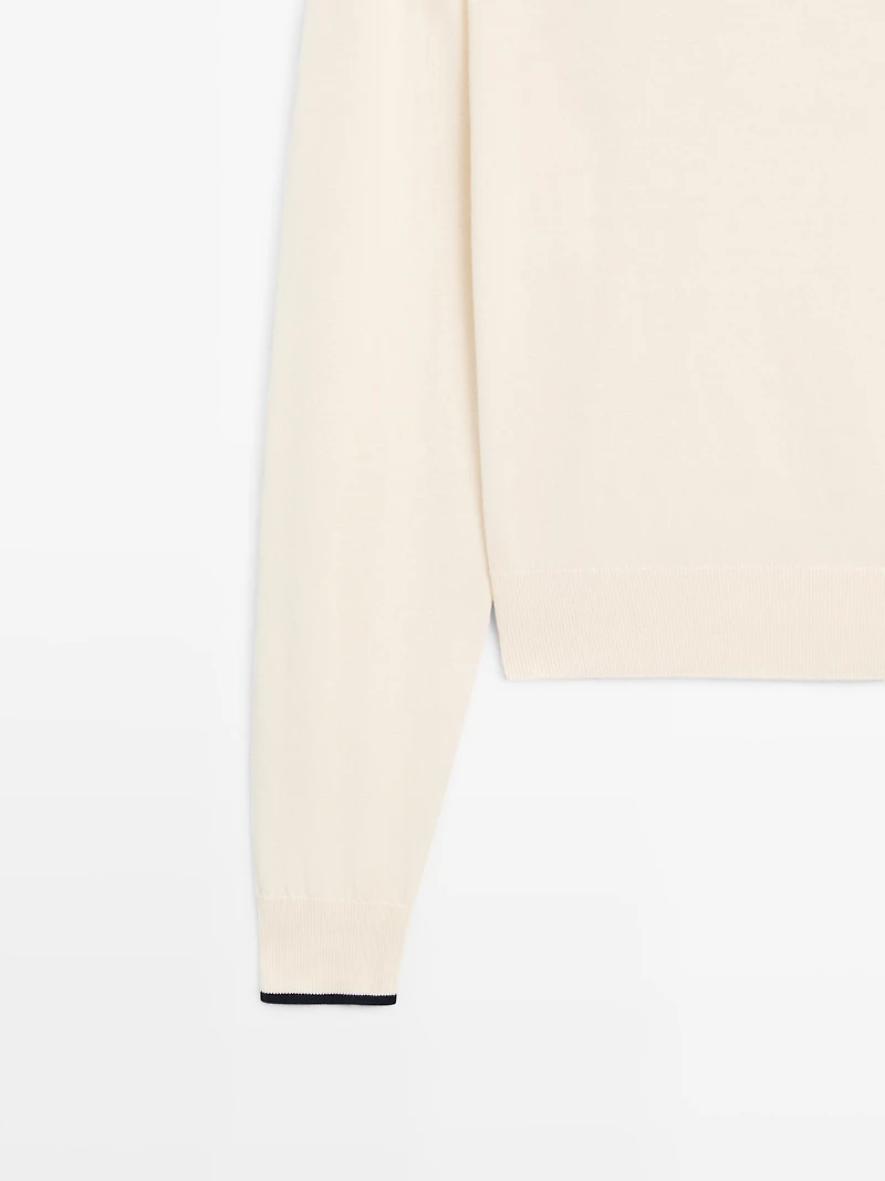 Cotton knit sweater with scarf detail