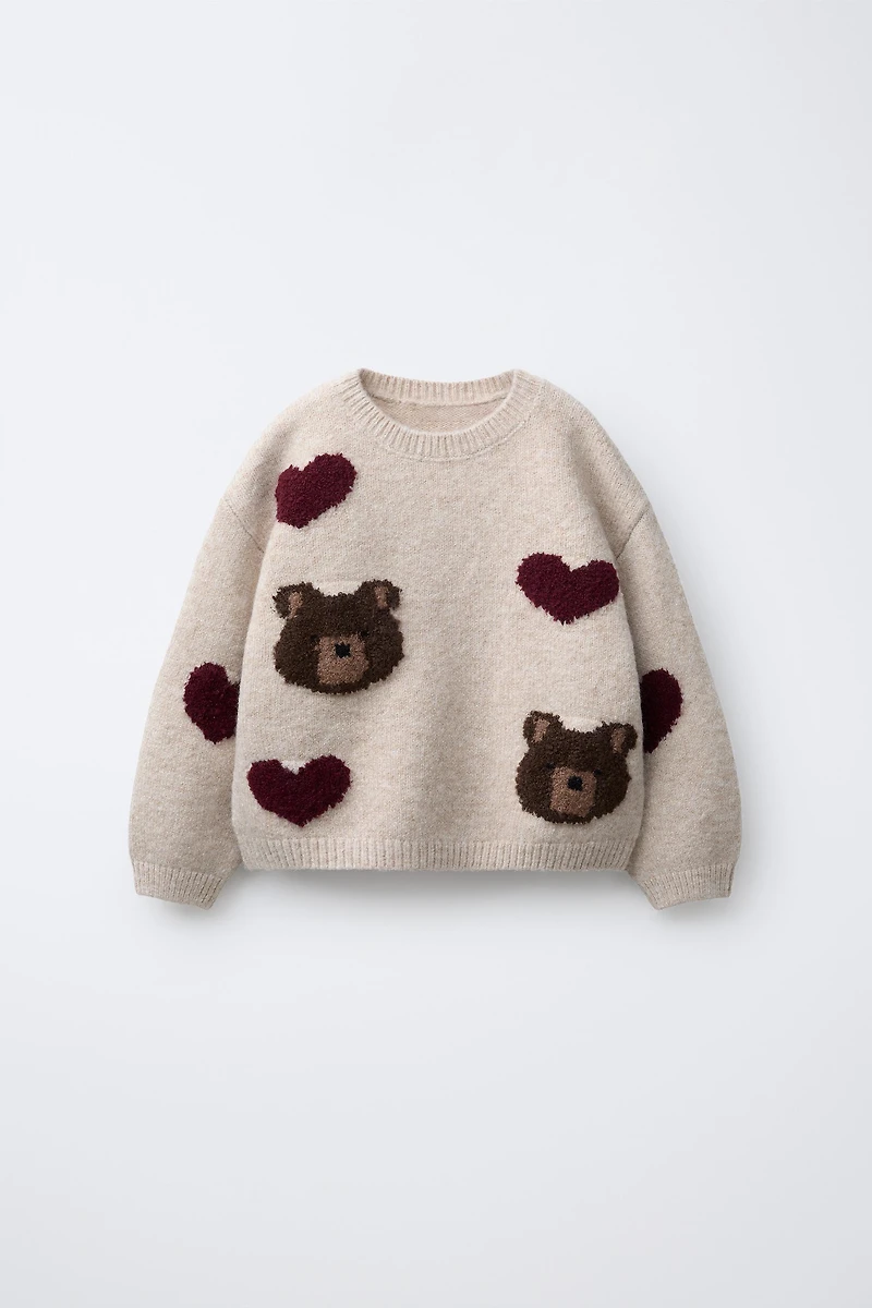 BEAR AND HEART KNIT SWEATER