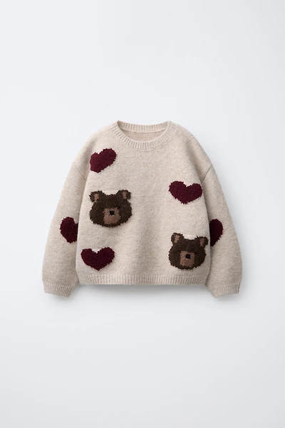 BEAR AND HEART KNIT SWEATER