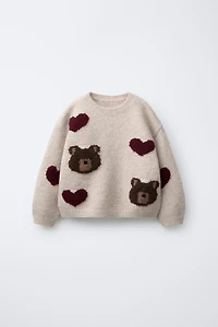 BEAR AND HEART KNIT SWEATER