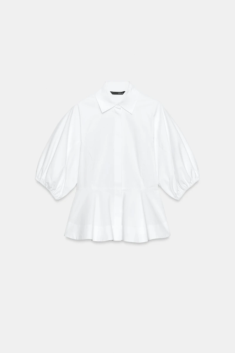 PEPLUM SHIRT WITH PUFF SLEEVES