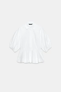 PEPLUM SHIRT WITH PUFF SLEEVES