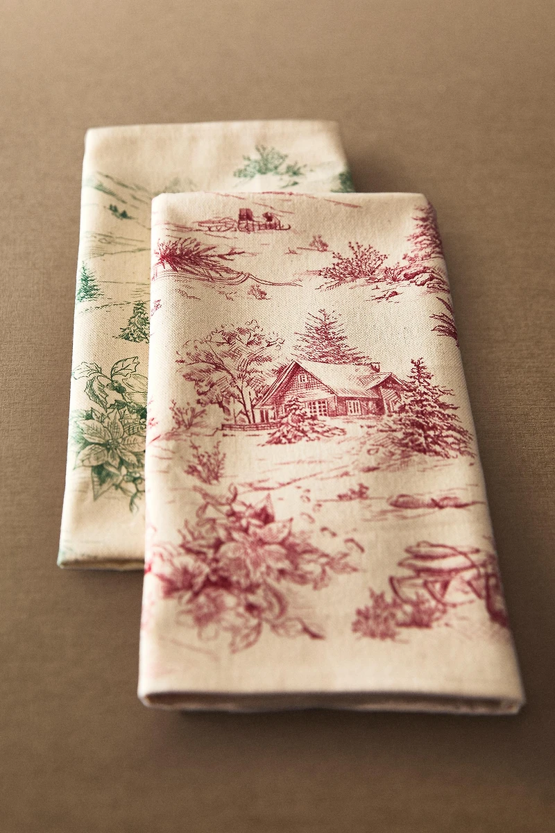 SET OF COTTON CHRISTMAS COUNTRYSIDE HOUSE KITCHEN TOWELS (SET OF 2)