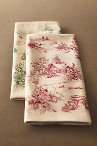 SET OF COTTON CHRISTMAS COUNTRYSIDE HOUSE KITCHEN TOWELS (SET OF 2)