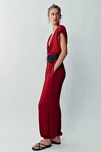 SATIN BELTED JUMPSUIT