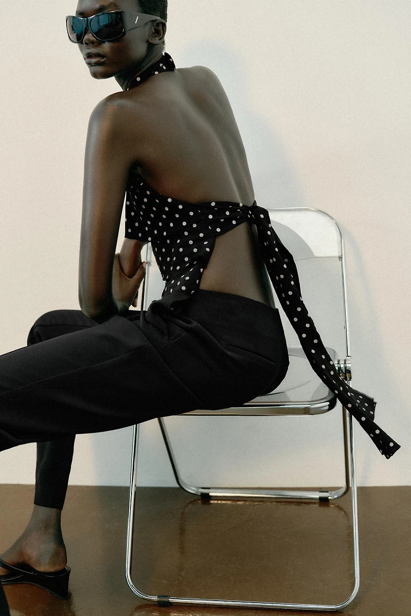 POLKA DOT RUFFLE HALTER TOP