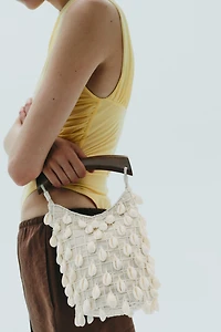 BEADED FABRIC BUCKET BAG