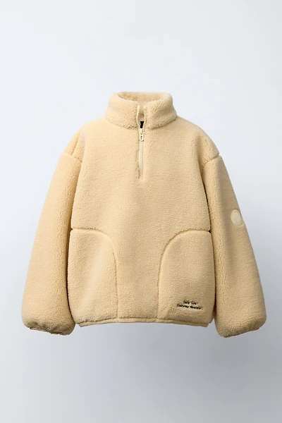 ZIP FAUX SHEARLING SWEATSHIRT