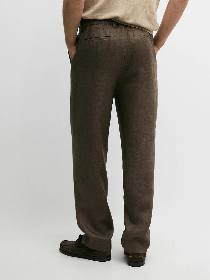 Total look linen trousers with herringbone detail