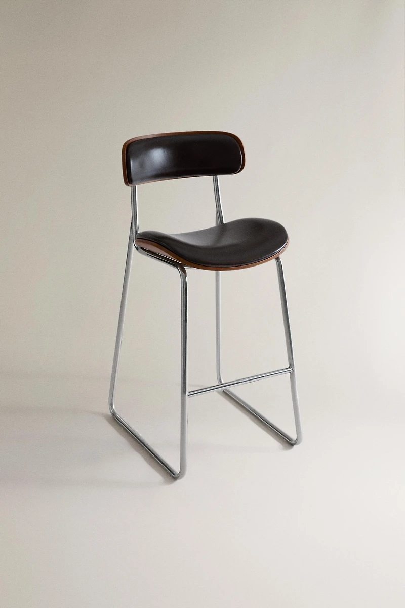 LEATHER AND STAINLESS STEEL BAR STOOL