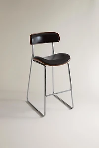 LEATHER AND STAINLESS STEEL BAR STOOL