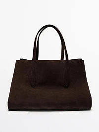 Split suede maxi tote bag