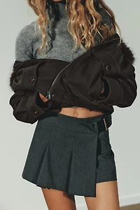 DETACHABLE COLLAR FAUX SUEDE JACKET