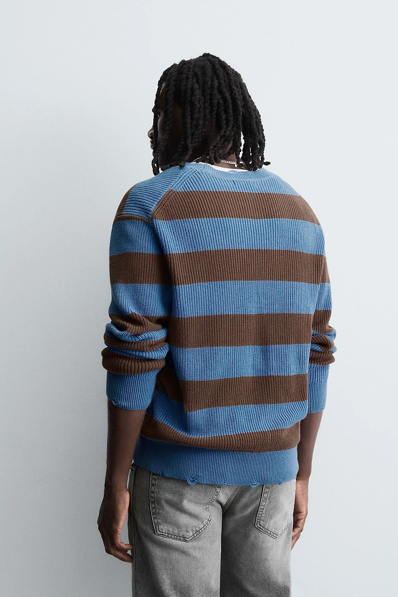 STRIPED PURL KNIT SWEATER
