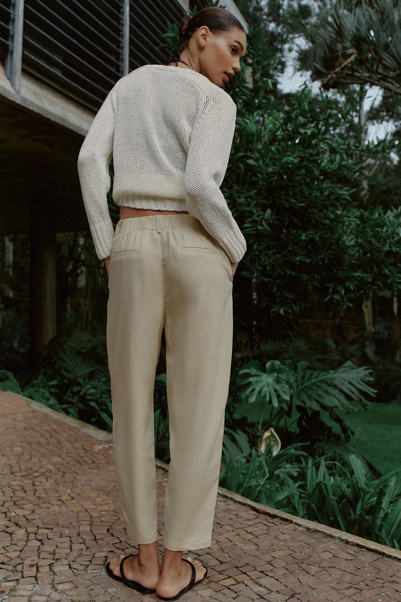 PANTALON CARROT NERVURE AVEC LIN