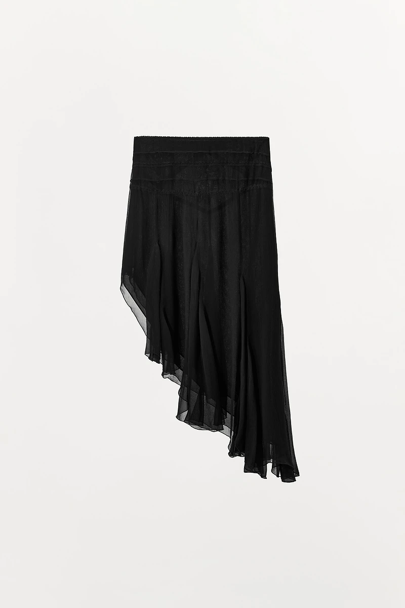 ASYMMETRIC EMBROIDERED GAUZE SKIRT