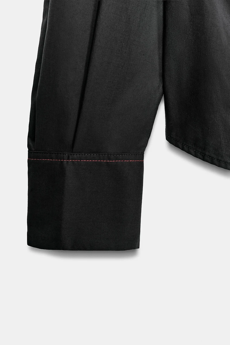 PLEATED WAIST POPLIN SHIRT
