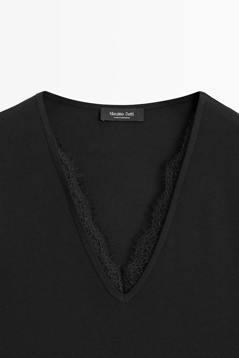 Lace-detail V-neck T-shirt