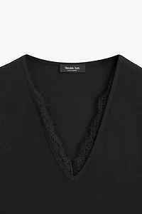 Lace-detail V-neck T-shirt