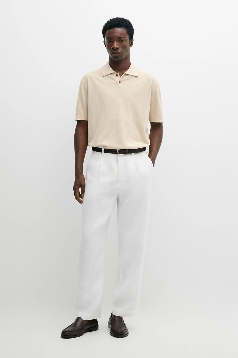 Cotton linen blend polo shirt