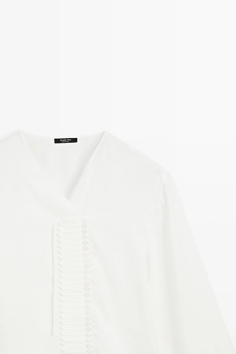 Flowing linen blend blouse with button detail