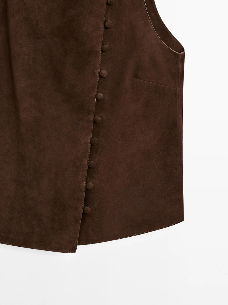 Short suede leather waistcoat with buttons