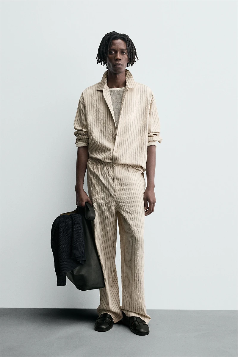 WRINKLED EFFECT STRIPED FLOWY PANTS