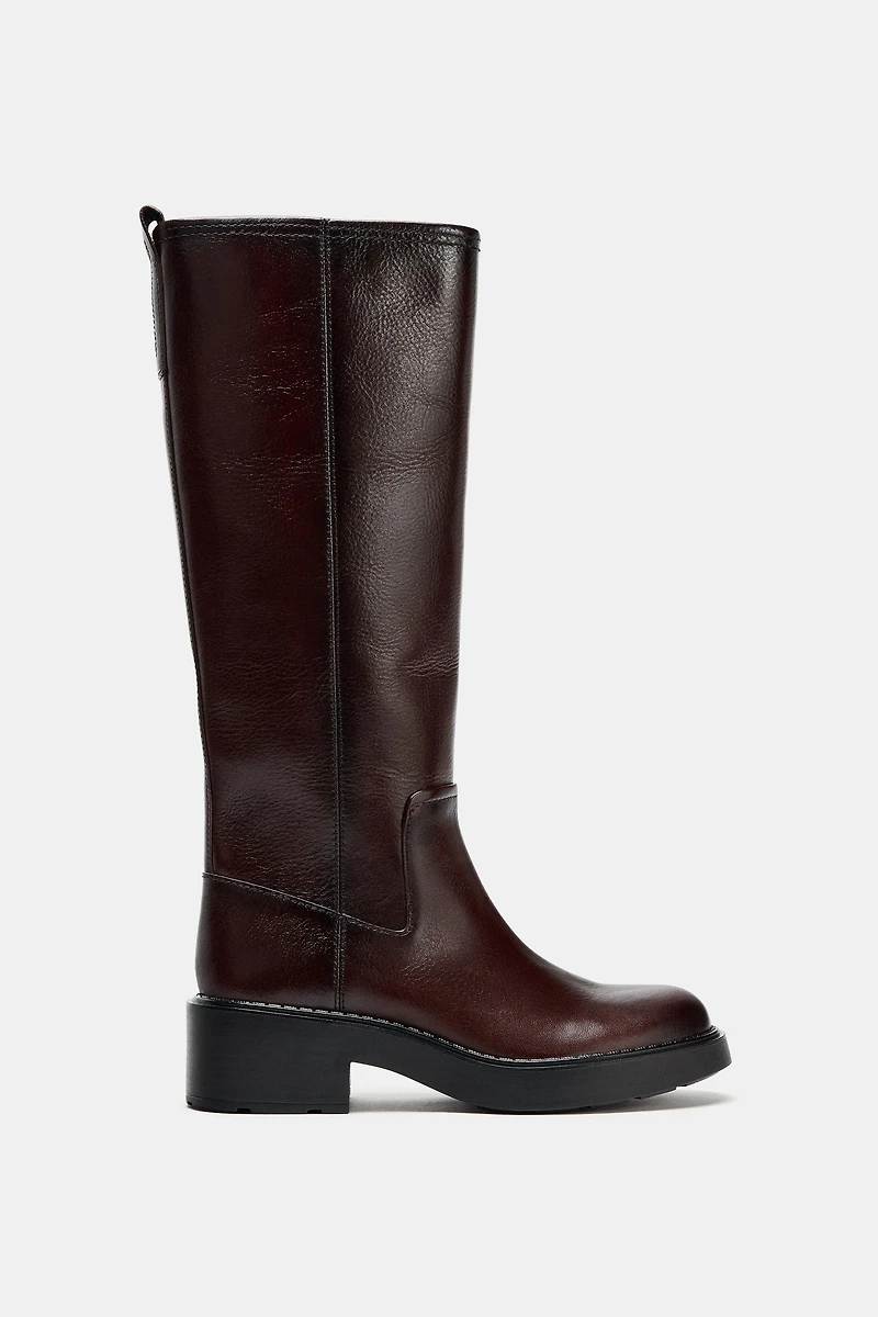DISTRESSED EFFECT LEATHER BOOTS