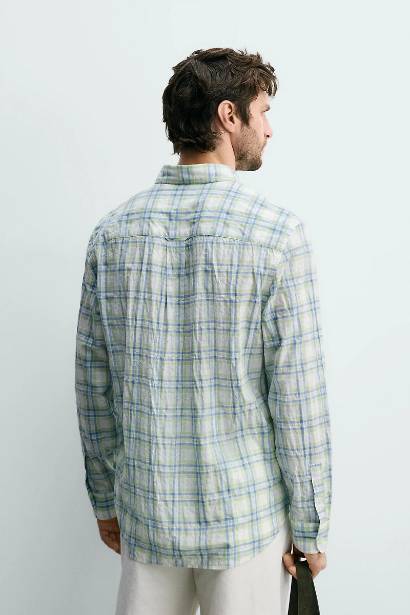REGULAR FIT WRINKLE EFFECT PLAID SHIRT