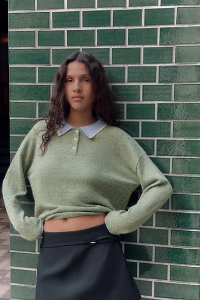 CONTRAST KNIT POLO SWEATER