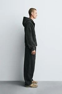 WASHED HOODED ZIP SWEATSHIRT